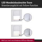 LED Wandeinbauleuchte Tsaro in Silber mit zwei wählbaren Diffusor-Blenden für Orientierungslicht
