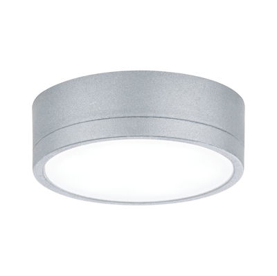 Plafonnier rond en aluminium argenté avec diffuseur blanc pour éclairage intérieur moderne