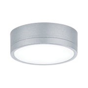 Runde Deckenleuchte aus silbernem Aluminium mit weißem Diffusor für moderne Innenbeleuchtung