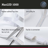 Bande LED MaxLED 1000 avec dos adhésif, 144 LEDs/m, coupable tous les 4,2 cm, facile à connecter