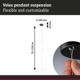 Flexible Volea pendant light with black metal mount and adjustable steel cables up to 150 cm length