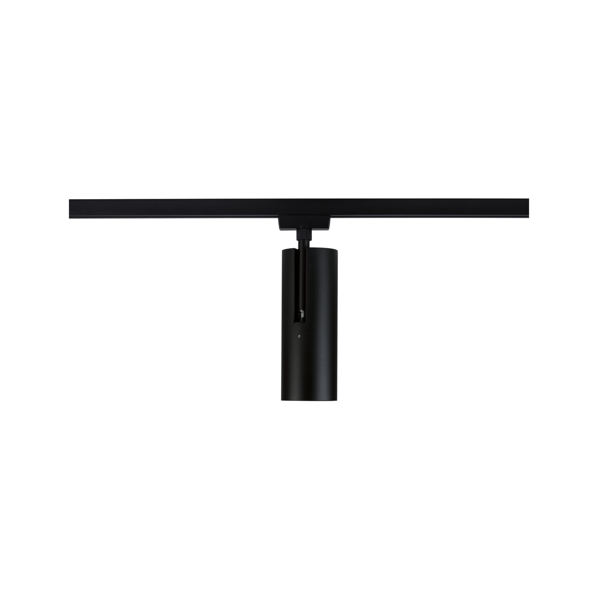 Spot LED noir en métal cylindrique pour rail d’éclairage, idéal pour un éclairage intérieur moderne