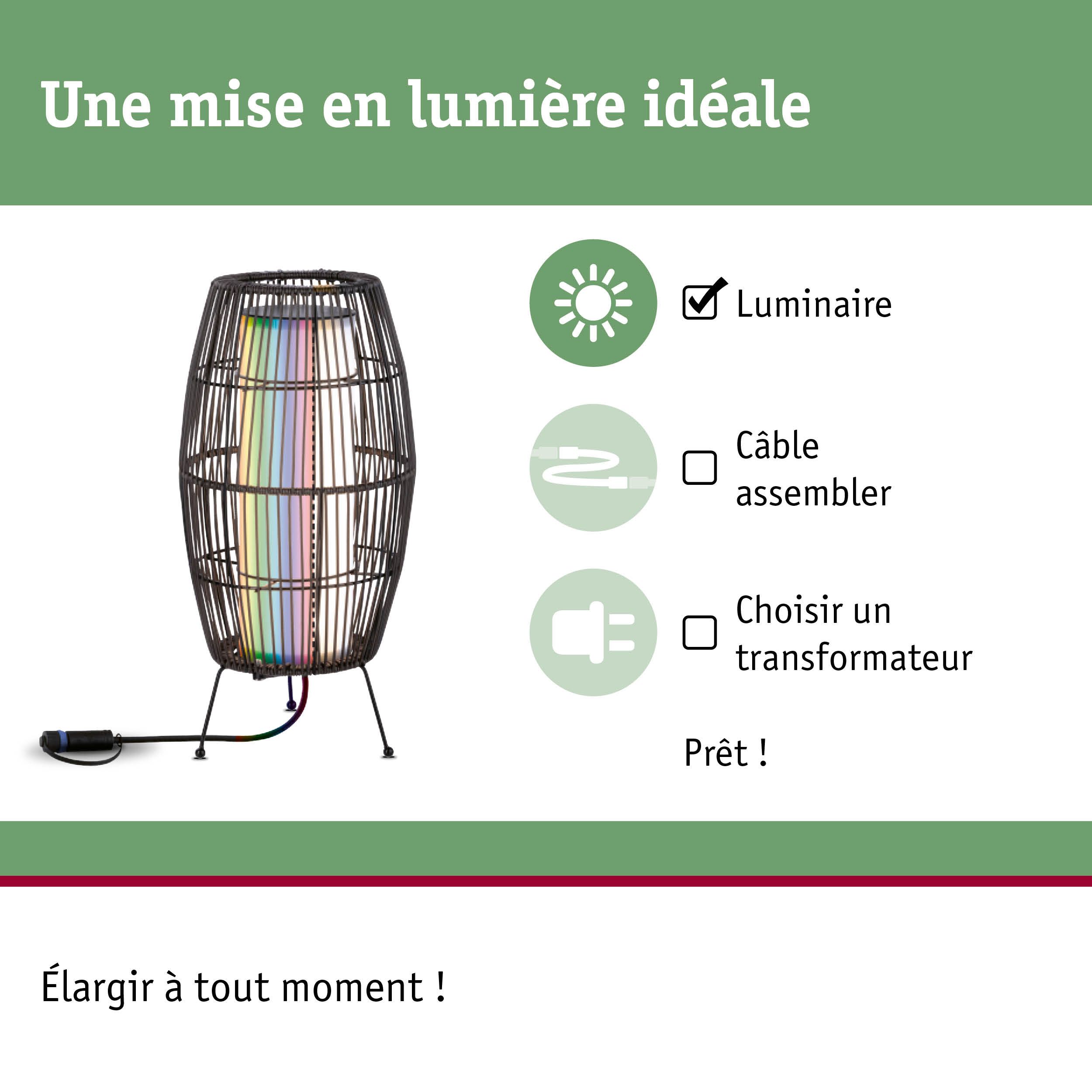 Abat-jour en métal noir moderne avec lumière LED colorée et câble pour éclairage intérieur