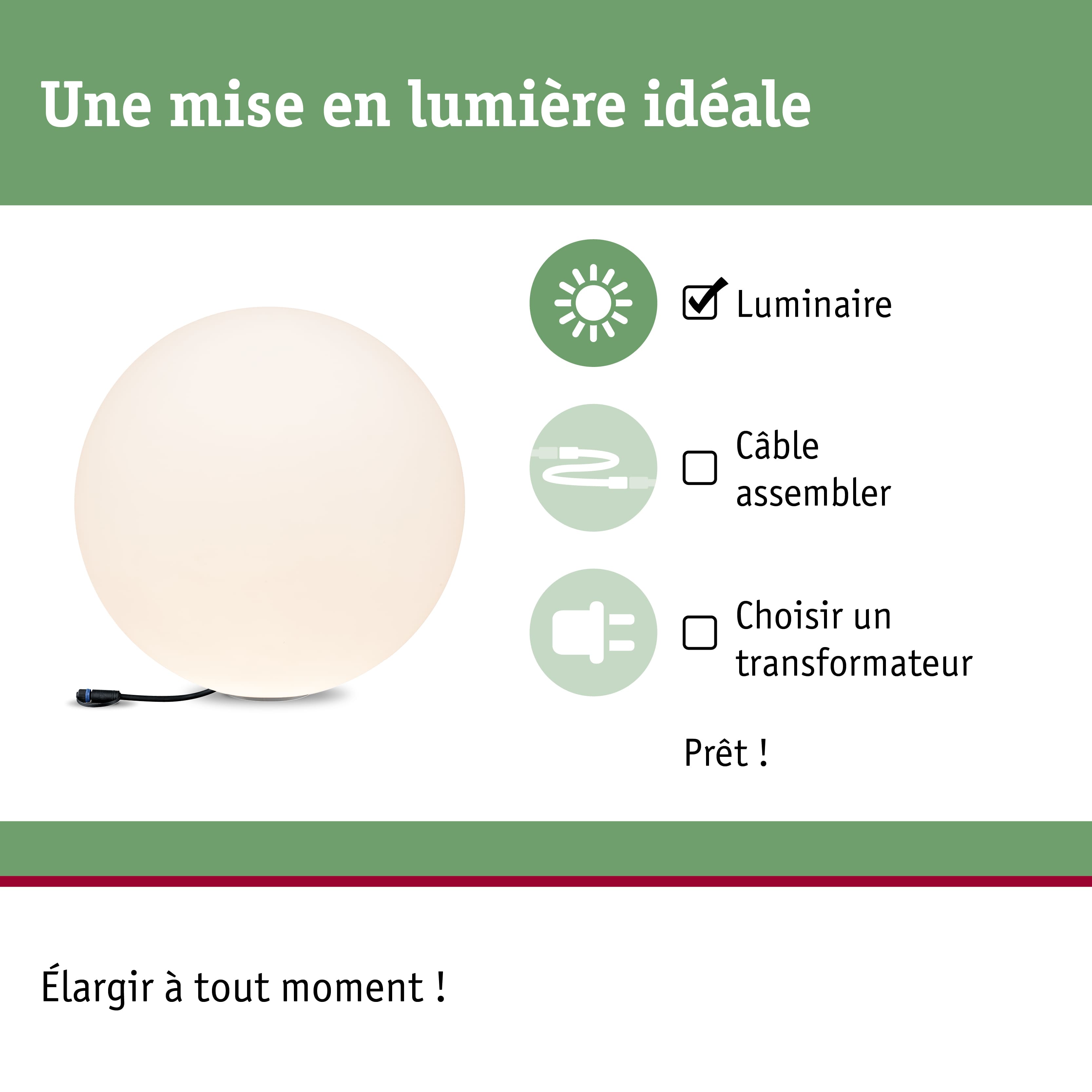 Luminaire rond blanc avec câble noir, installation facile sans câble ni transformateur