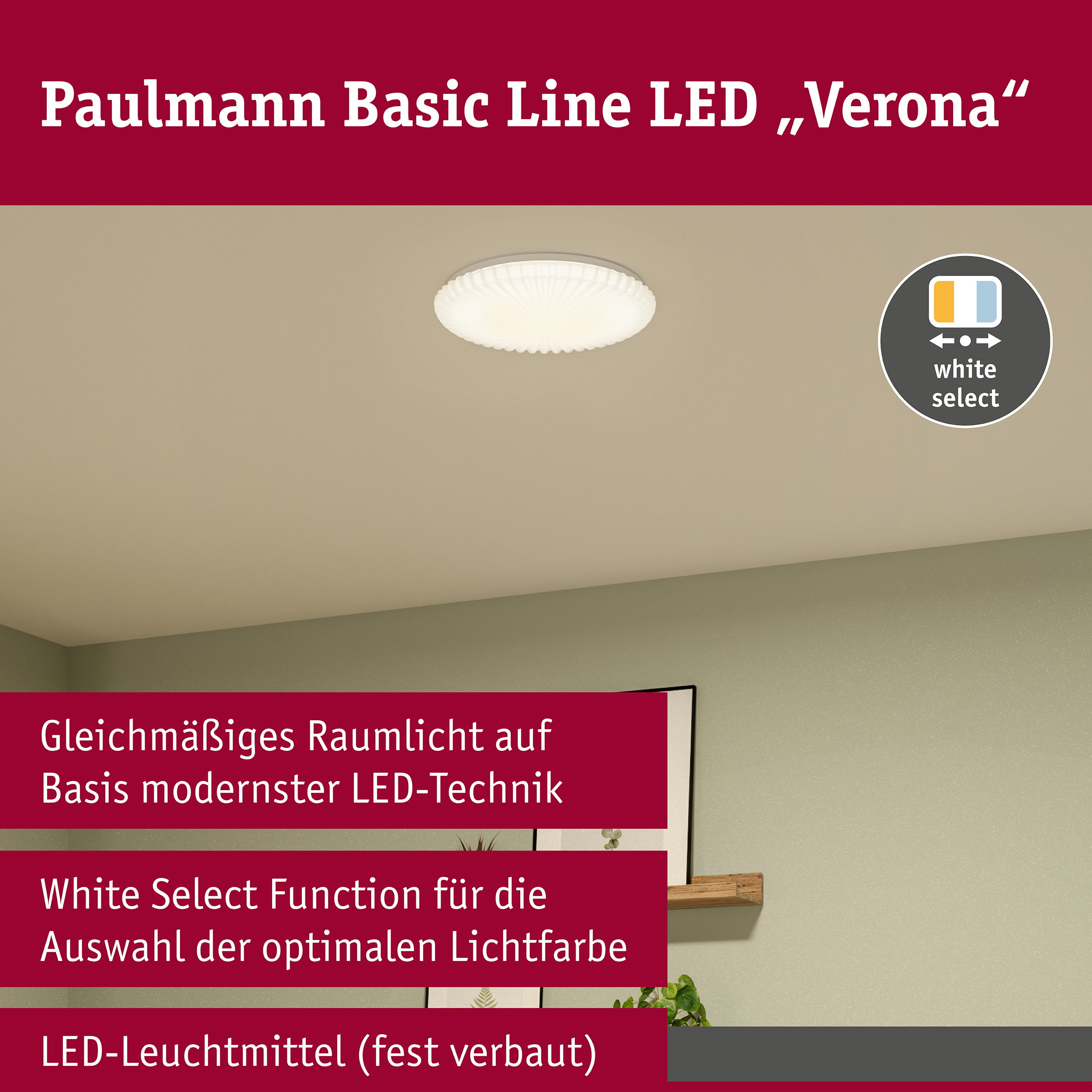LED Deckenleuchte Verona White Select 375mm 230V 21,2W Weiß