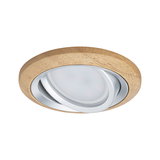Ronde inbouwspotbehuizing van licht hout met zilveren aluminium ring voor LED-verlichting