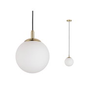Modern pendant light with white glass and brass-coloured metal for stylish indoor lighting
