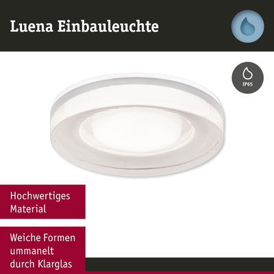 Luena Einbauleuchte aus klarem Glas mit weichen Formen, weiß, IP65 Schutz für Feuchträume