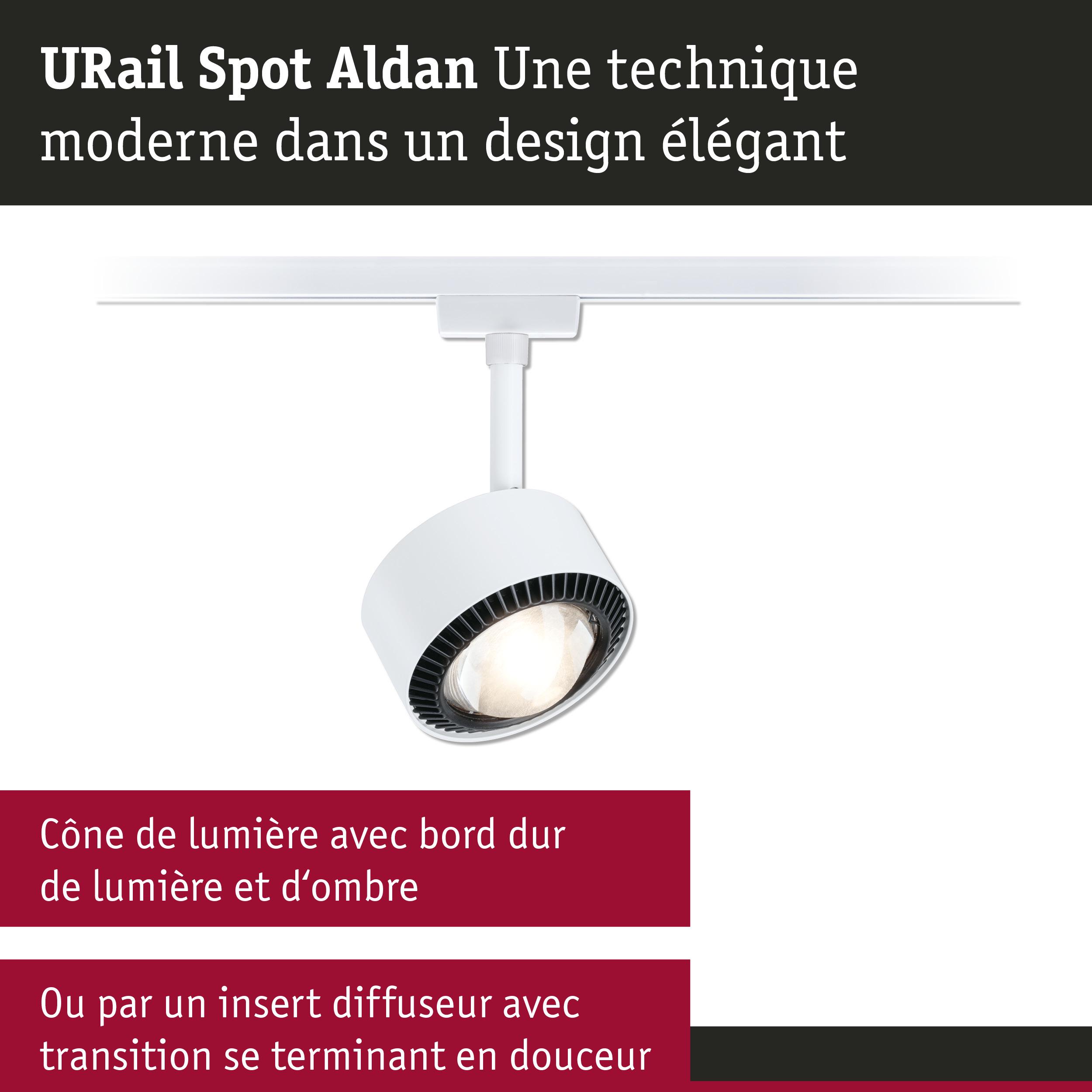 Spot URail Aldan blanc avec design moderne et cône de lumière net pour éclairage intérieur