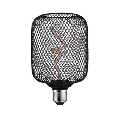 Ampoule LED noire avec cage en fil décoratif et filament en spirale pour un éclairage élégant