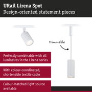 White URail Lirena Spot metal light with ribbed design and textile cable for modern interior lighting