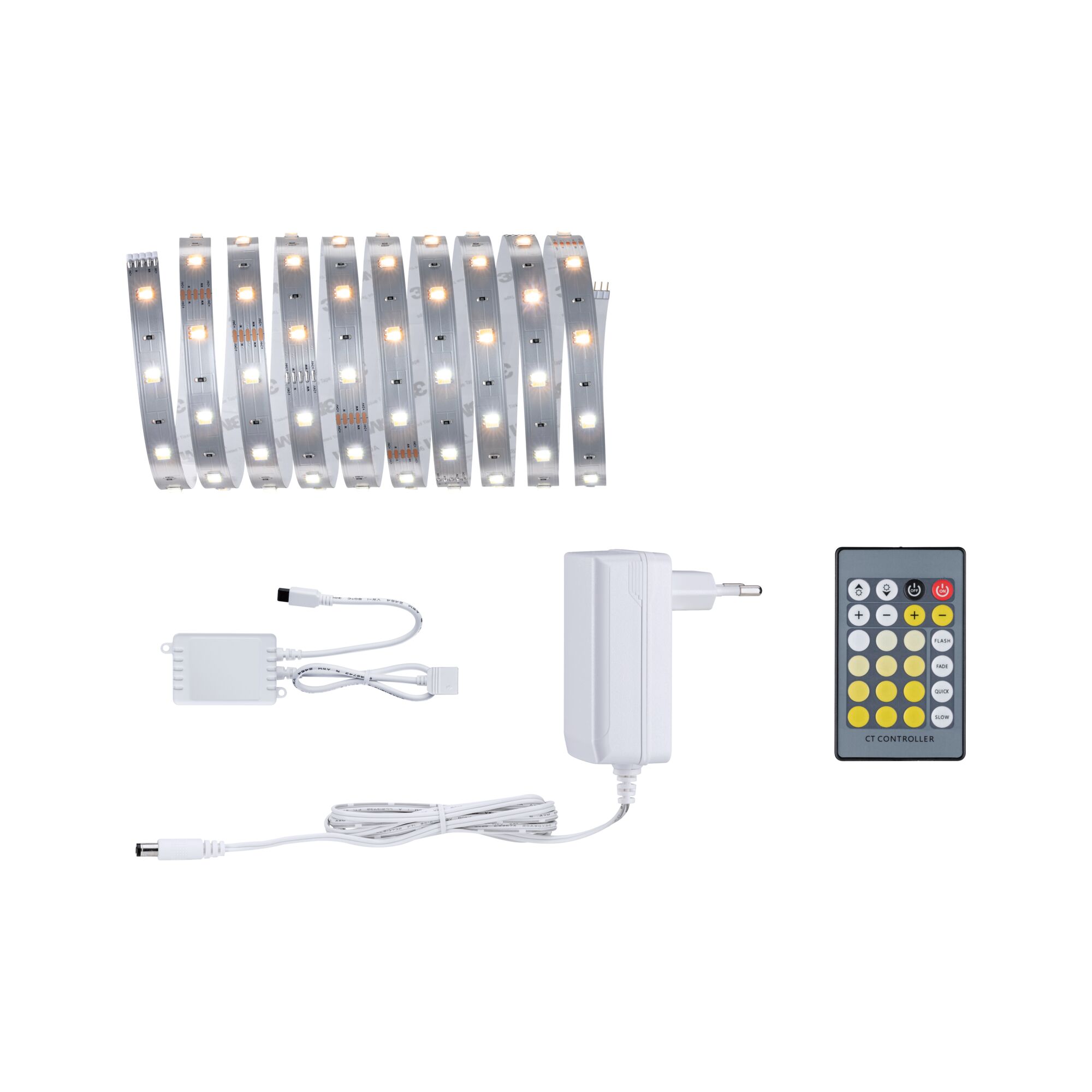 MaxLED 250 Listwy LED Zestaw podstawowy 3m Tunable White 11W 270lm/m Tunable White 24VA White LED strip light with power adapter and remote control for flexible home lighting and color adjustment
