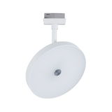 Round white metal LED spotlight for track system with modern design and energy-efficient lighting