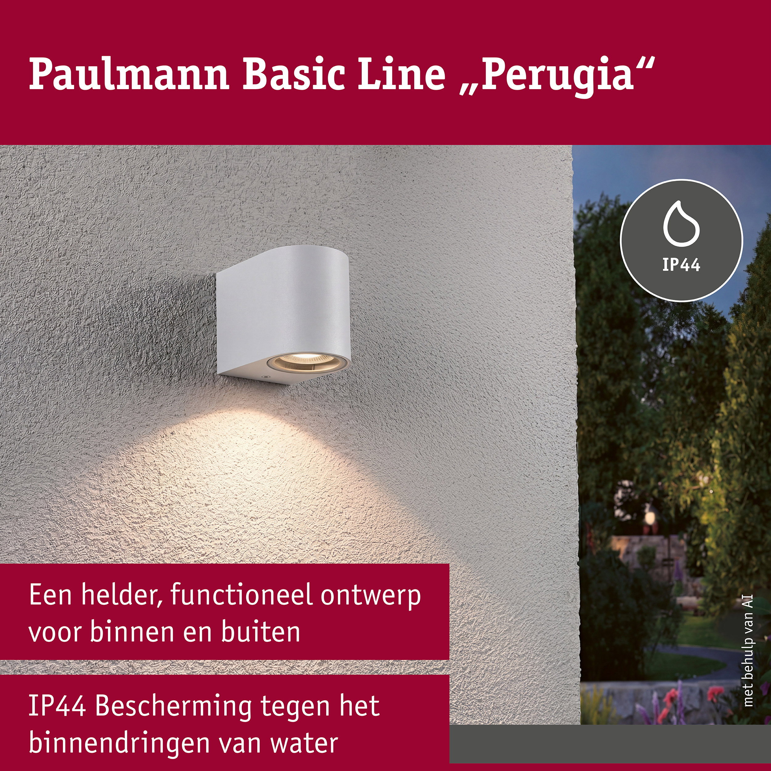 Wandlamp Perugia IP44 GU10 230V max. 10W Wit mat
