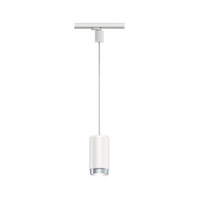 Moderner weißer LED-Pendelleuchte aus Metall mit silbernem Rand für Schienensysteme