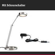 Moderne LED-Tischlampe aus gebürstetem Metall mit Schnurschalter und Netzteil für Bürobeleuchtung