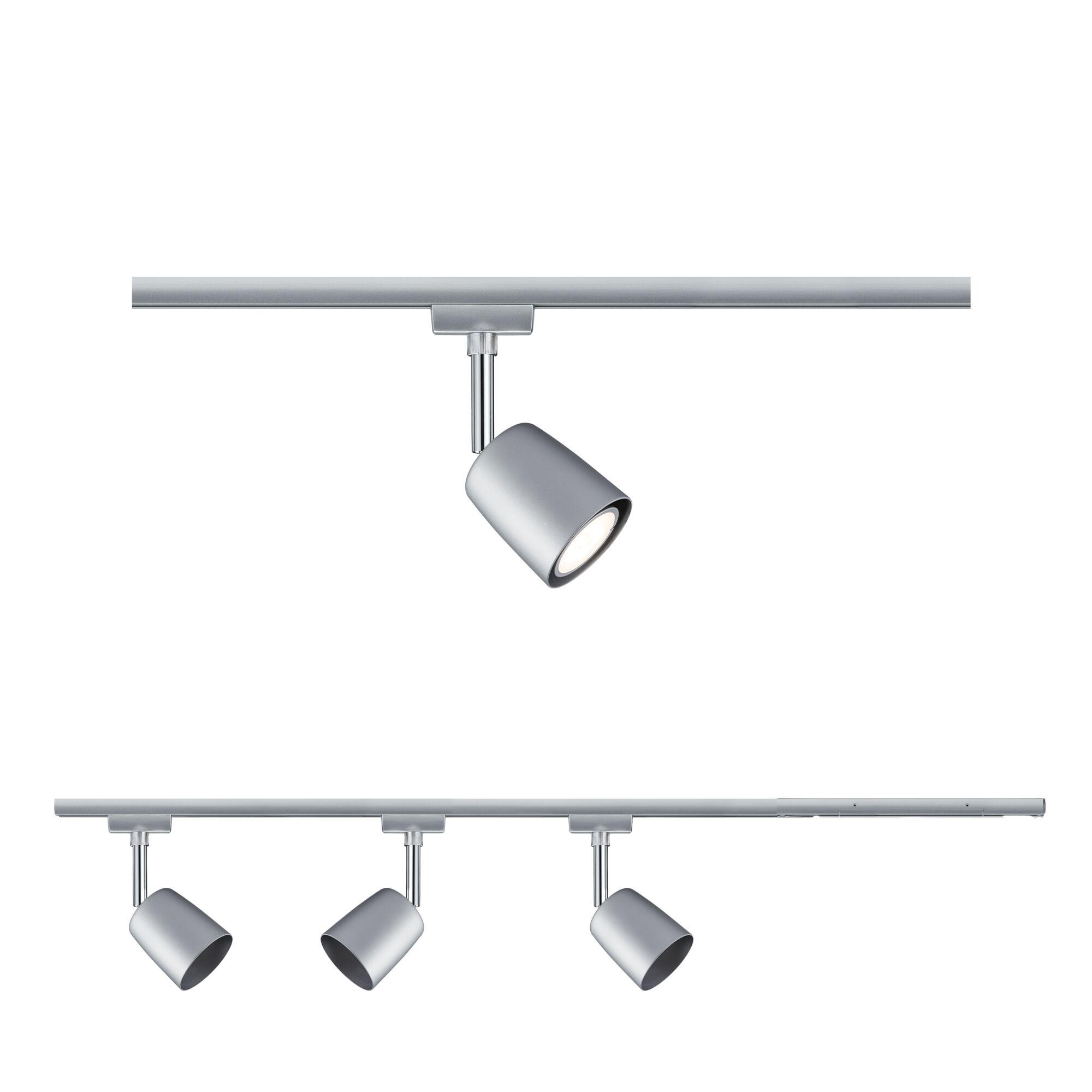 URail Rail spot Cover Starter set GU10 max. 10W dimmable 230V Chrome matt/Chrome Three-light matte silver metal LED track for modern indoor lighting solutions