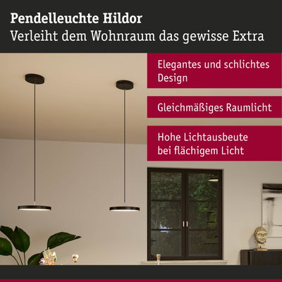 Pendelleuchte Hildor in Schwarz mit elegantem Design für gleichmäßiges Raumlicht im Wohnzimmer