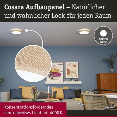 Cosara Aufbaupanel mit natürlichem beige Stoffbezug und neutralweißem Licht für wohnliche Räume