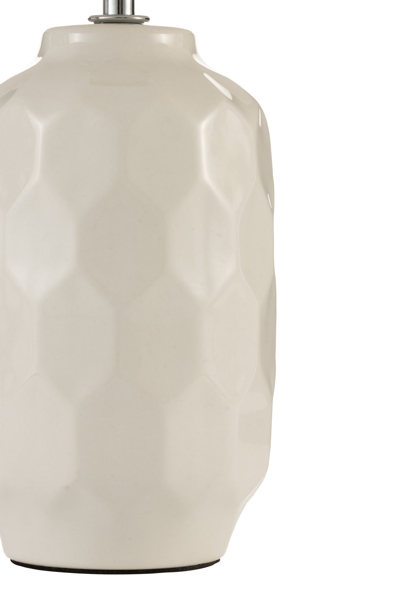 White ceramic table lamp with hexagonal pattern and metal fitting for home lighting