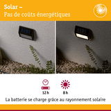 Applique murale solaire noire sur mur gris, vue jour et nuit, éclairage extérieur économique à batterie solaire