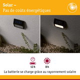 Applique murale solaire noire sur mur gris, vue jour et nuit, éclairage extérieur économique à batterie solaire