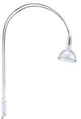 Modern flexible silver LED reading light with transparent wall mount holder