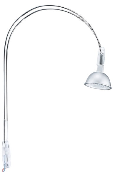 Modern flexible silver LED reading light with transparent wall mount holder