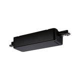 Black plastic housing with metal clips for LED track lighting, modern design element
