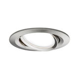 Round adjustable recessed spotlight in brushed stainless steel for modern LED lighting.