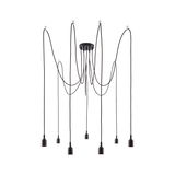 Modern black pendant light with nine cables and plastic sockets for flexible room lighting