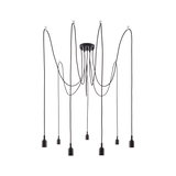 Modern black pendant light with nine cables and plastic sockets for flexible room lighting