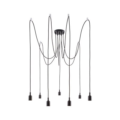 Suspension noire moderne avec neuf câbles et douilles en plastique pour un éclairage flexible
