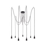Modern black pendant light with nine cables and plastic sockets for flexible room lighting
