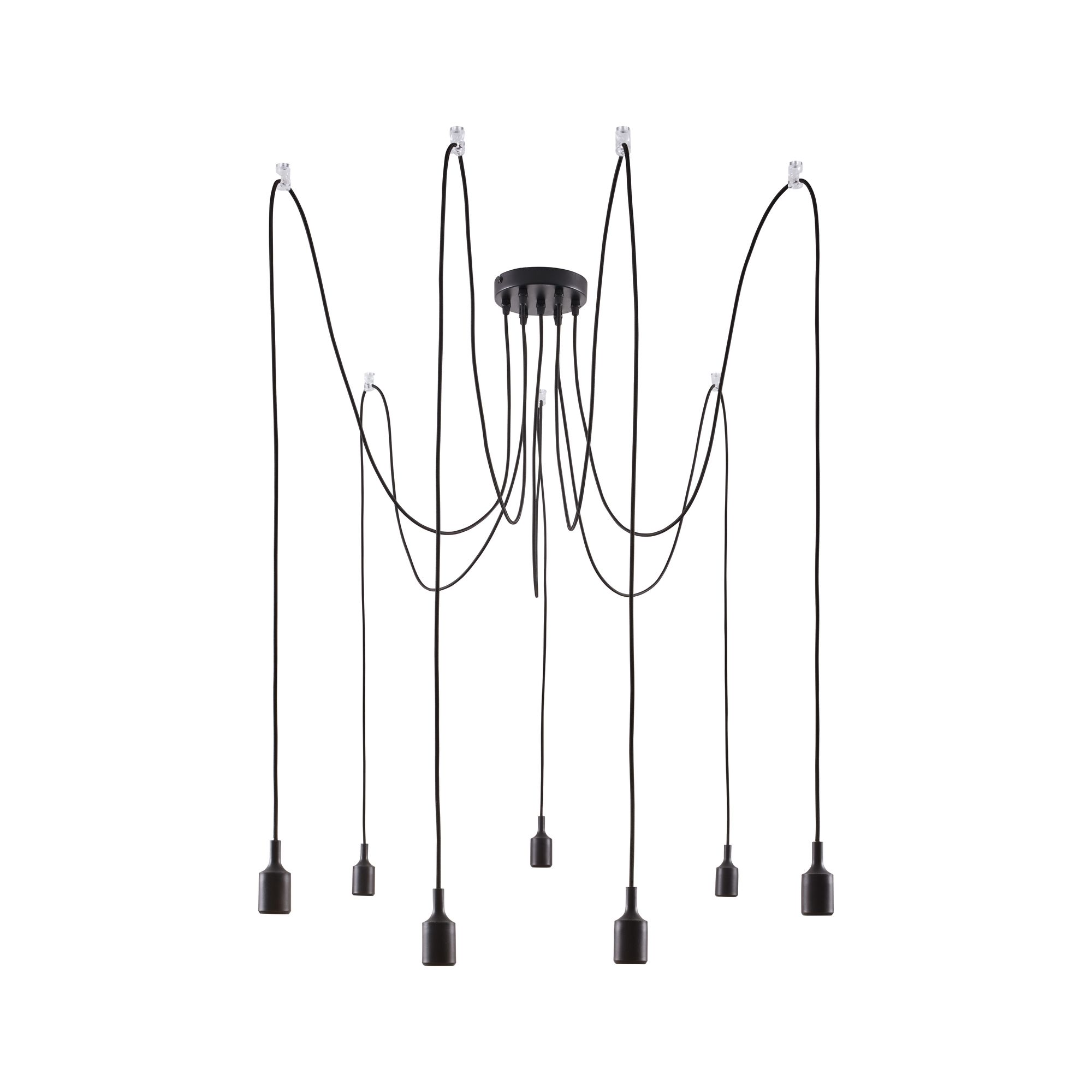 Modern black metal pendant light with multiple cables and sockets for stylish living room lighting