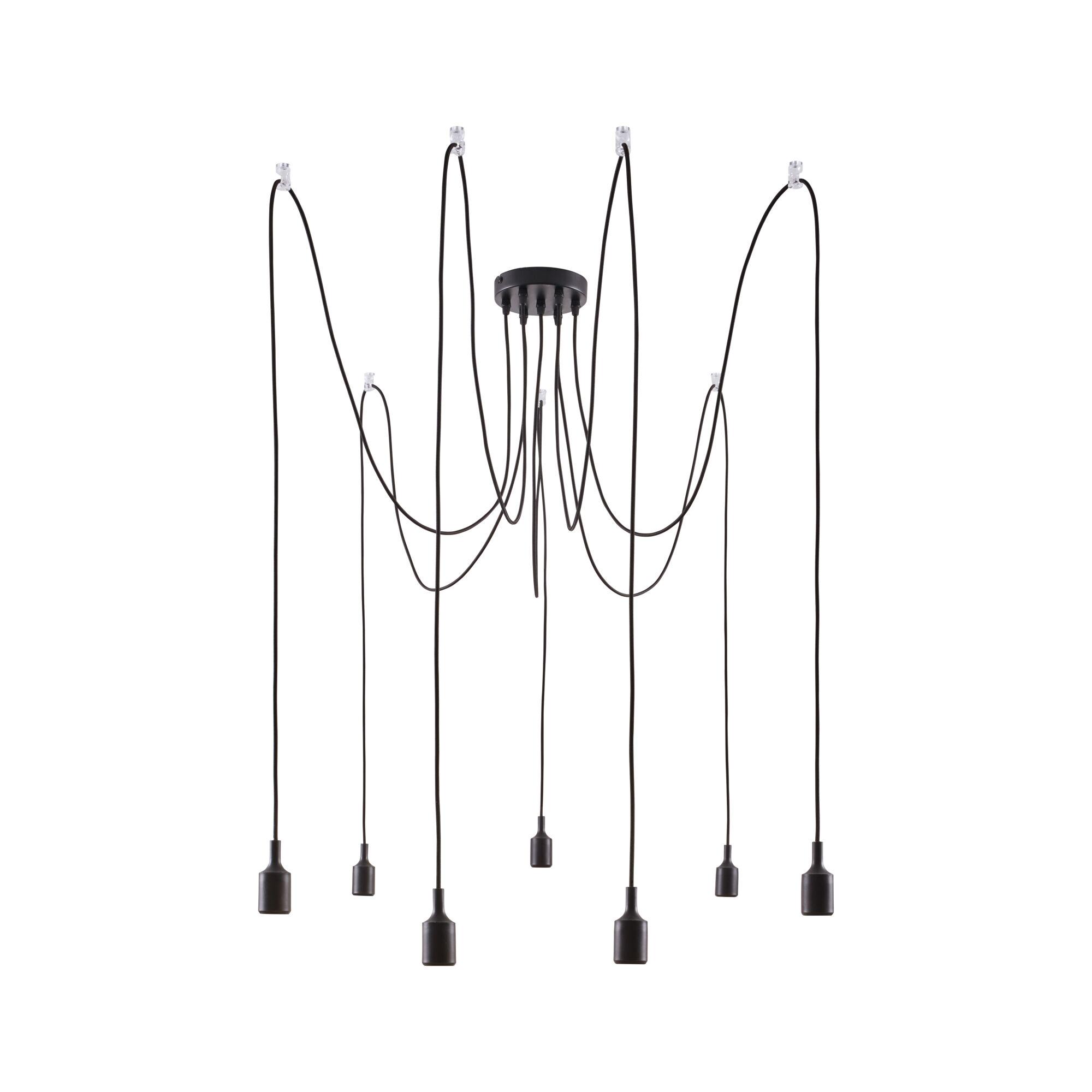 Modern black metal pendant light with multiple cables and sockets for stylish living room lighting