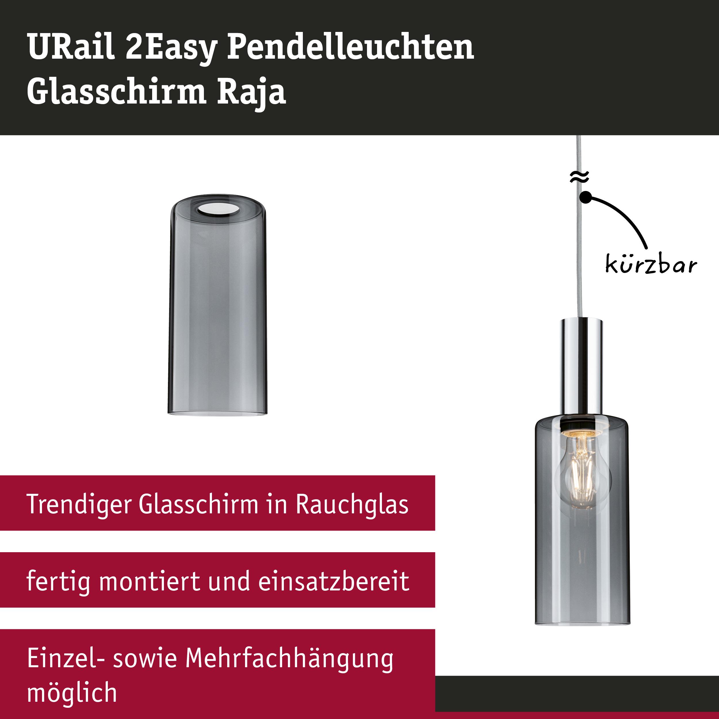 URail 2Easy Pendelleuchte mit Rauchglas-Glasschirm und verstellbarem Kabel für moderne Beleuchtung