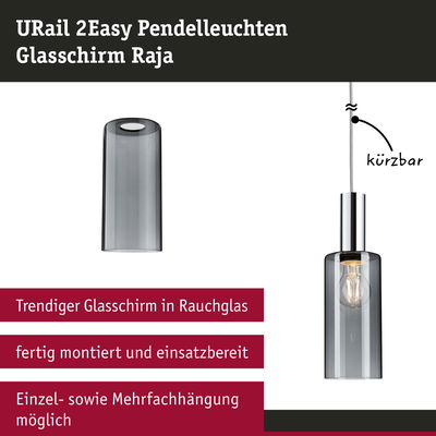 URail 2Easy Pendelleuchte mit Rauchglas-Glasschirm und verstellbarem Kabel für moderne Beleuchtung