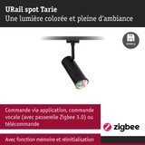 Spot URail Tarie noir avec lumière colorée et commande Zigbee intelligente