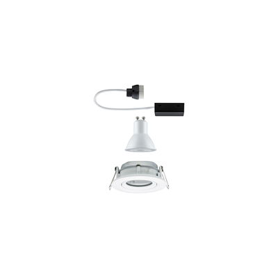 White recessed spotlight with GU10 LED bulb and connector cable for energy-efficient lighting