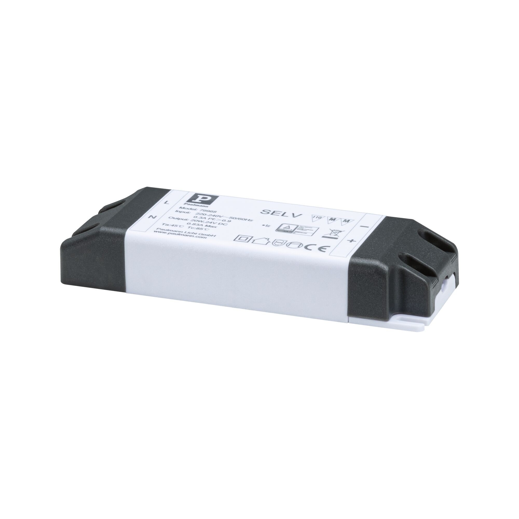Pro Strip Power Supply Zubehör 230/24V 20VA Weiß Kompakter LED-Treiber in Weiß und Schwarz aus Kunststoff für energiesparende Beleuchtung