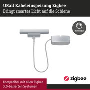 URail Kabeleinspeisung in Silber mit Zigbee-Funktion für smartes, dimmbares Licht auf Schienen.