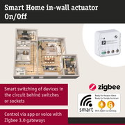 White smart home in-wall on/off actuator with Zigbee 3.0 gateway for app and voice control