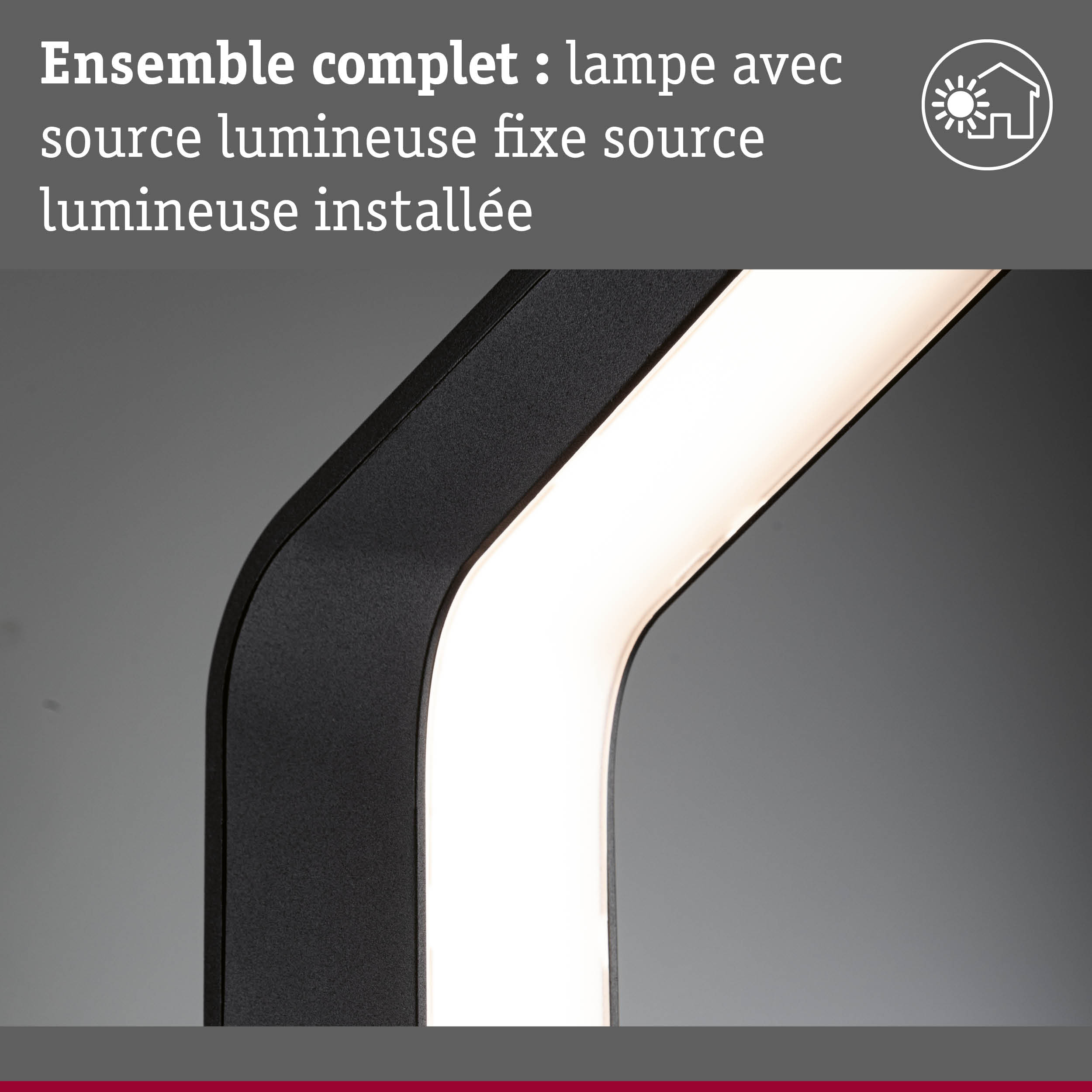 Lampe LED noire avec source lumineuse intégrée, design moderne pour éclairage intérieur