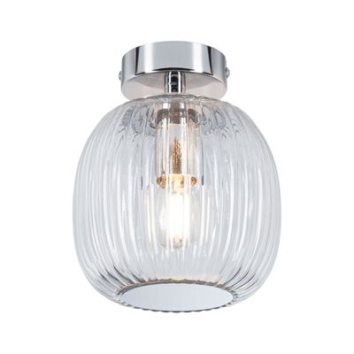 Ceiling light with ribbed clear glass and chrome metal for modern interior lighting