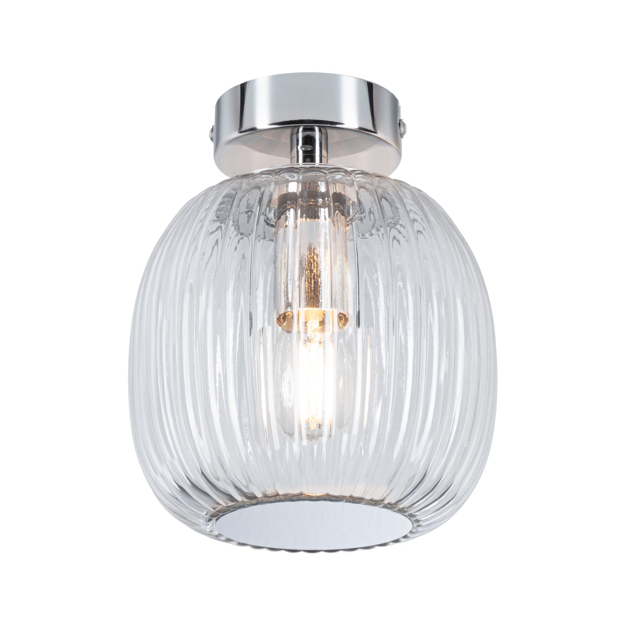 Plafonnier en verre transparent cannelé avec métal chromé au design moderne pour intérieur