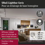 Cuisine moderne avec URail Lightbar Ceris en lumière blanc neutre et fonction dimmable 3 étapes intégrée pour éclairage de base