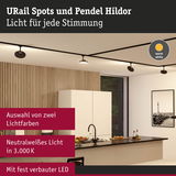 Moderne URail Spots und Pendel Hildor in Schwarz mit warmweißem LED-Licht in stilvoller Küche
