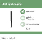 Black LED outdoor garden light with spike, easy setup without cable assembly or transformer selection.