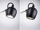 Schwarze LED-Strahler mit Metallgehäuse und flexiblem Arm, ideal für moderne Innenbeleuchtung.